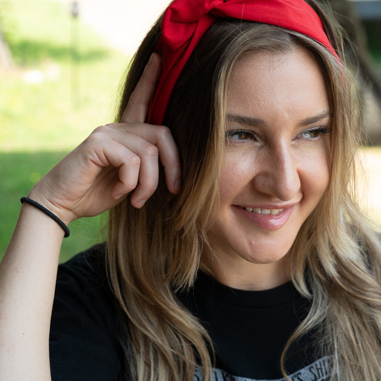 Amanda Bright Designs The Original Tie Headband Red Cotton Fabric Holiday Christmas Summer Fall Winter