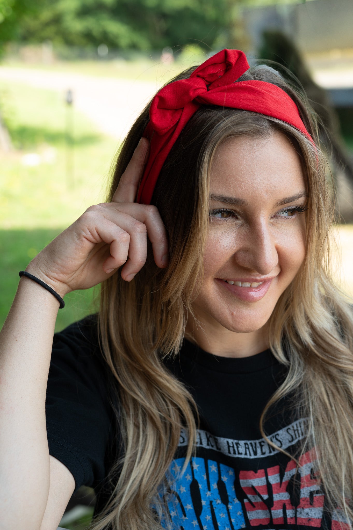 Amanda Bright Designs The Original Tie Headband Red Cotton Fabric Holiday Christmas Summer Fall Winter