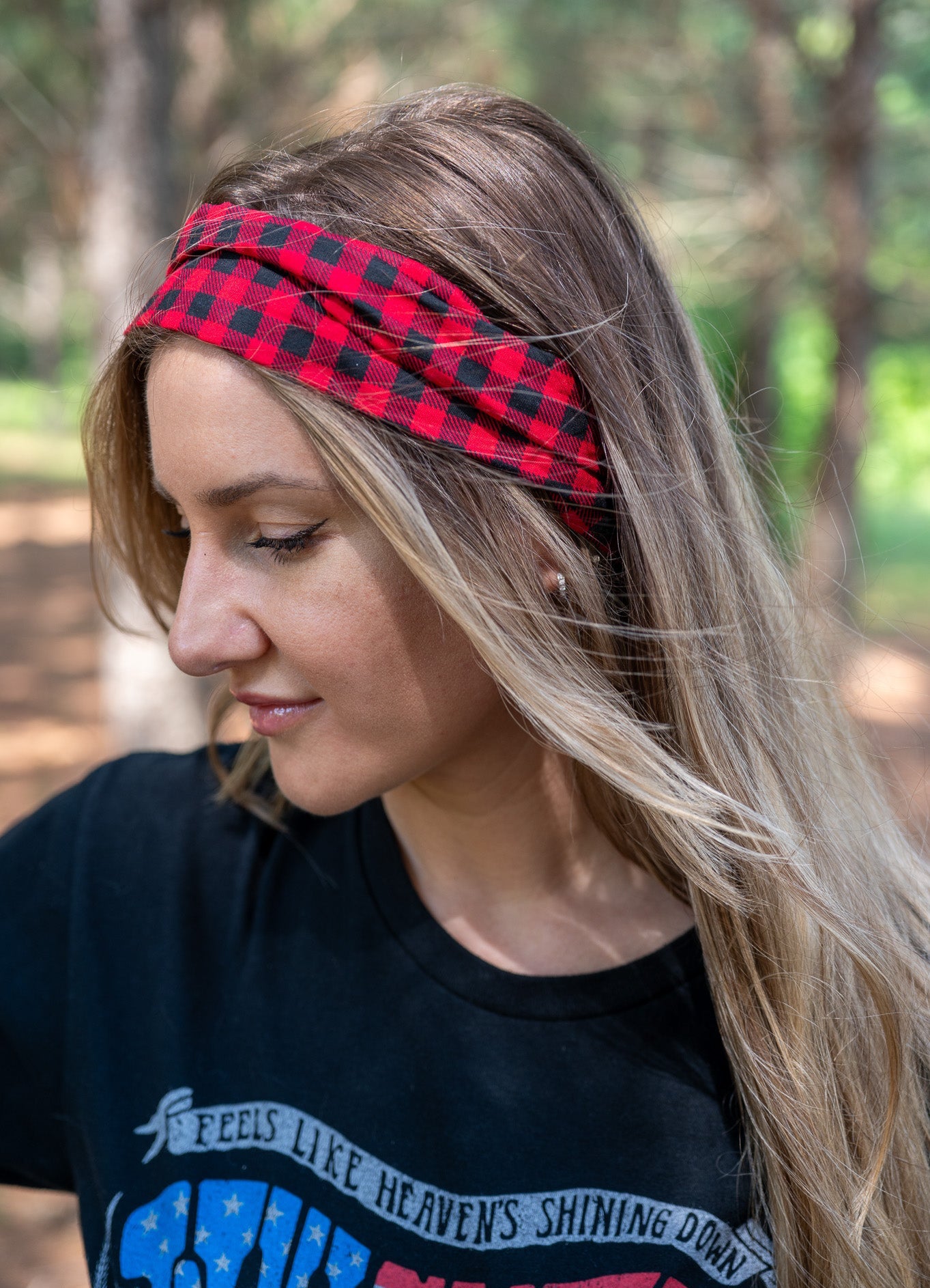 Amanda Bright Designs Original Tie Red and Black Buffalo Plaid Headband Fall Christmas Winter