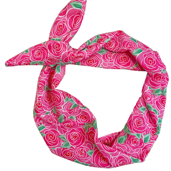 Pink Floral Rose Clusters Headband for women Amanda Bright Designs The Original Tie Headband