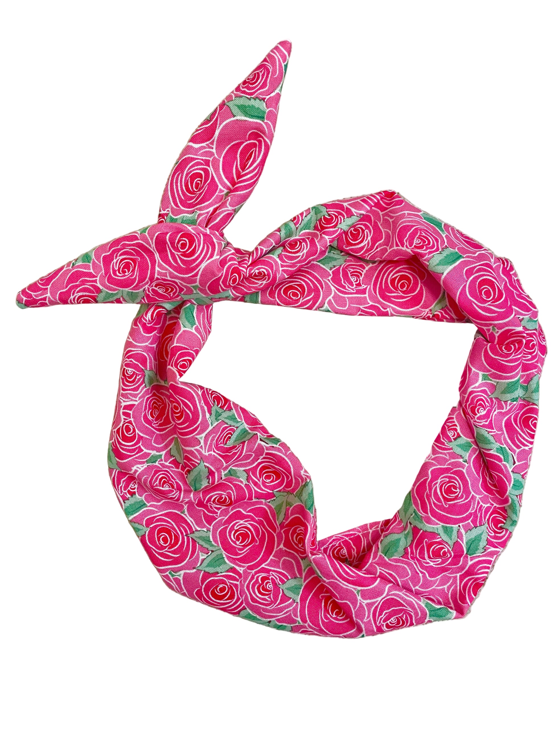 Pink Floral Rose Clusters Headband for women Amanda Bright Designs The Original Tie Headband