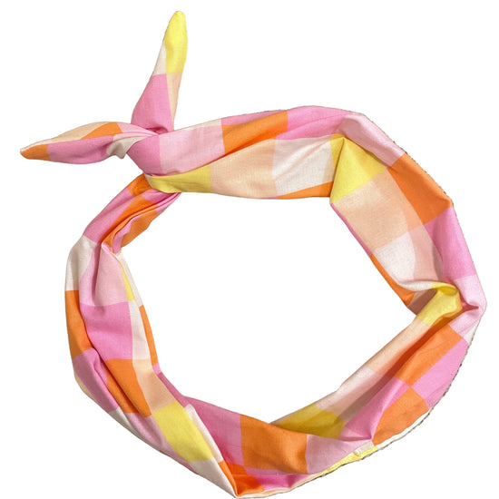 Amanda Bright Designs summer windowpane headband original tie headband neon pink yellow orange fabric for women