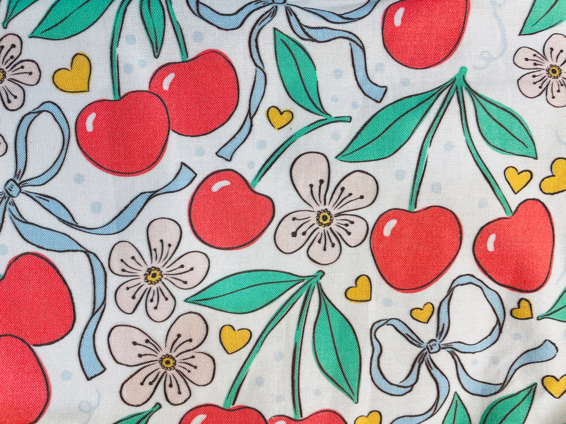 Amanda Bright Designs Summer Bows and Cherries Floral Heart Apron Couture 100% USA made cotton