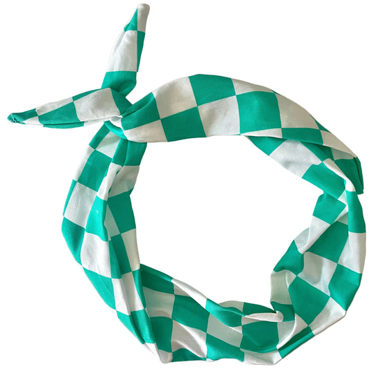 Amanda Bright Designs Tie Headband - Green and White Checkered for racing fashion