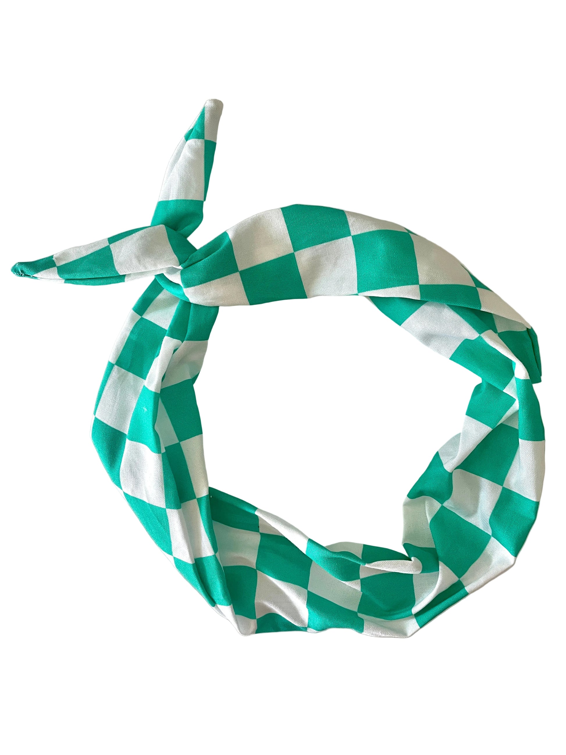 Amanda Bright Designs Tie Headband - Green and White Checkered for racing fashion