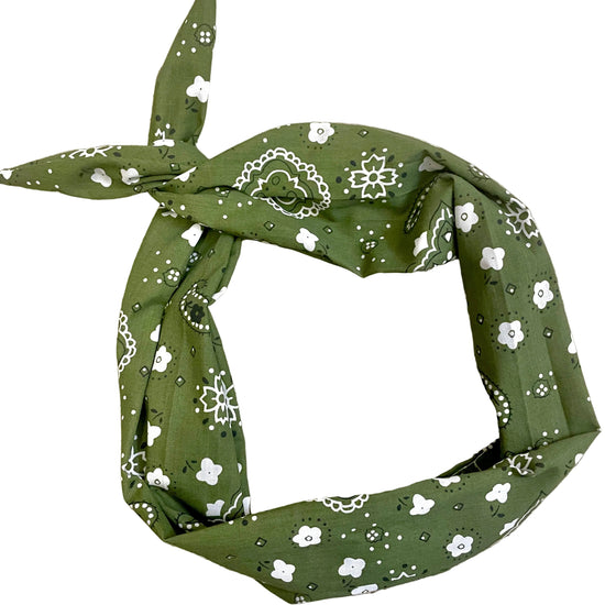 Amanda Bright Designs Olive Green Poly Cotton blend Bandana Headband