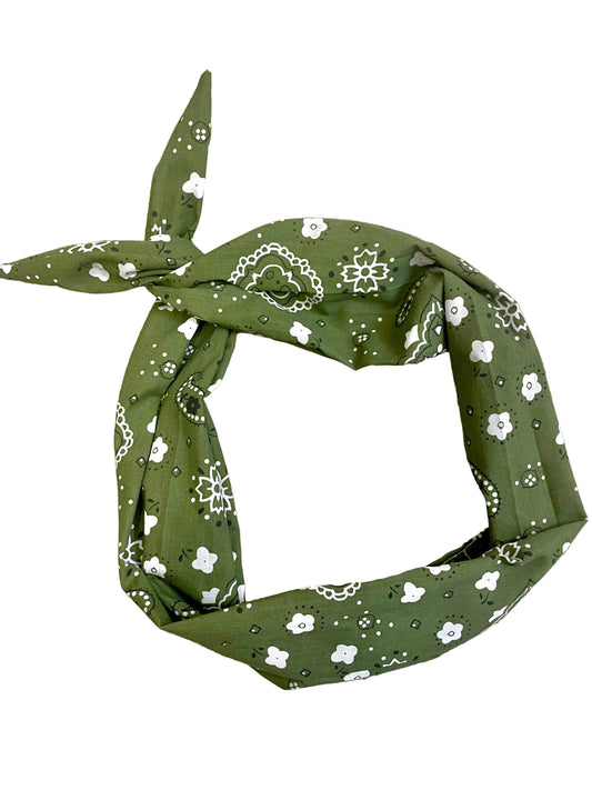 Amanda Bright Designs Olive Green Poly Cotton blend Bandana Headband