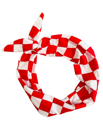 Red and white checkered racing headband Amanda Bright Designs