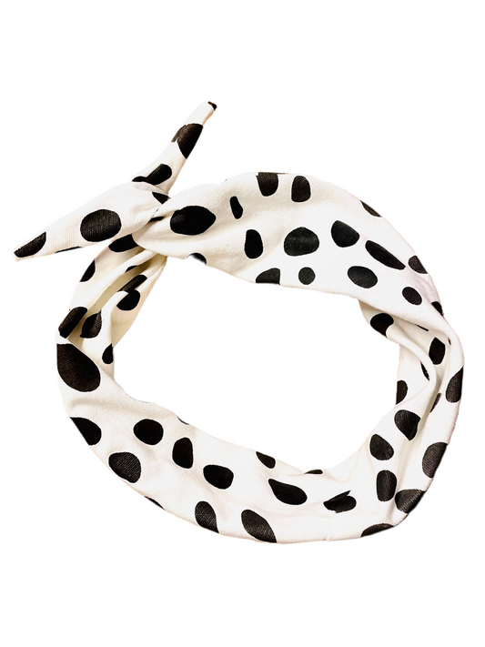 Amanda Bright Designs The Original Tie Headband Denim Dalmatian Spots print black and white spots 