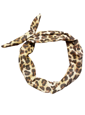 Amanda Bright Designs Tie Headband in Leopard Denim Print Animal Print