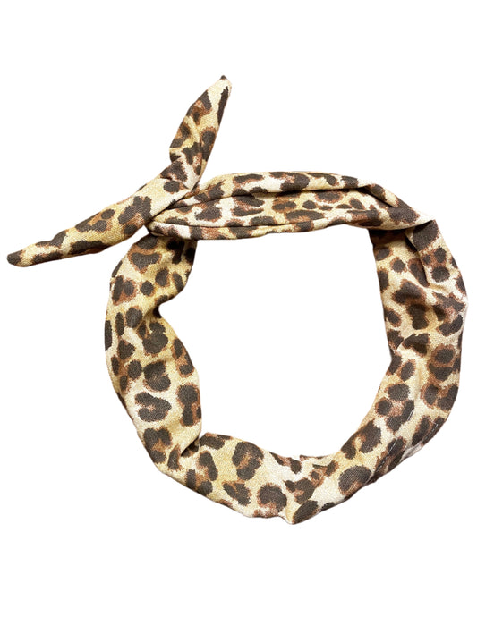 Amanda Bright Designs Tie Headband in Leopard Denim Print Animal Print