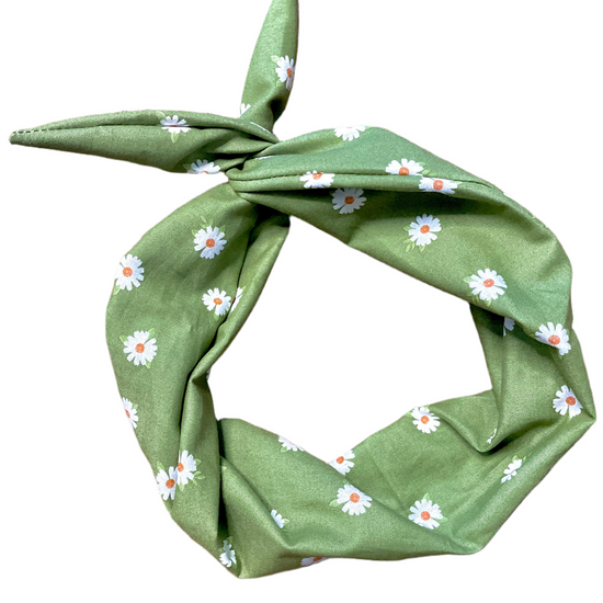Amanda Bright Designs The Original Tie Headband Green Daisy headband for women