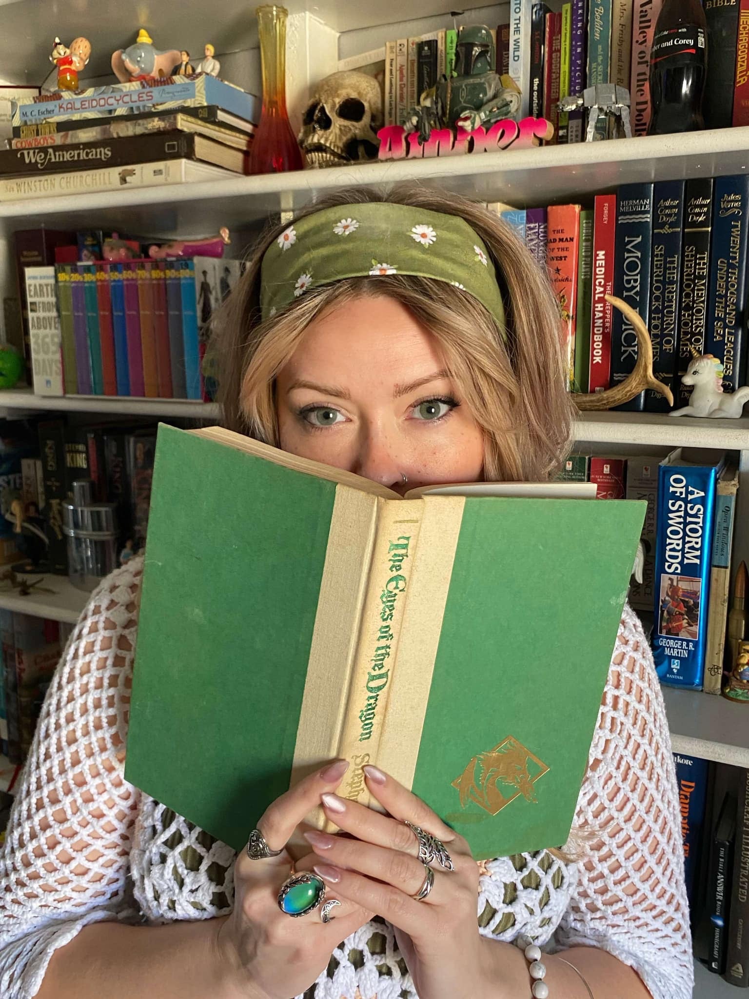 Amanda Bright Designs Tie Headband Green Daisy