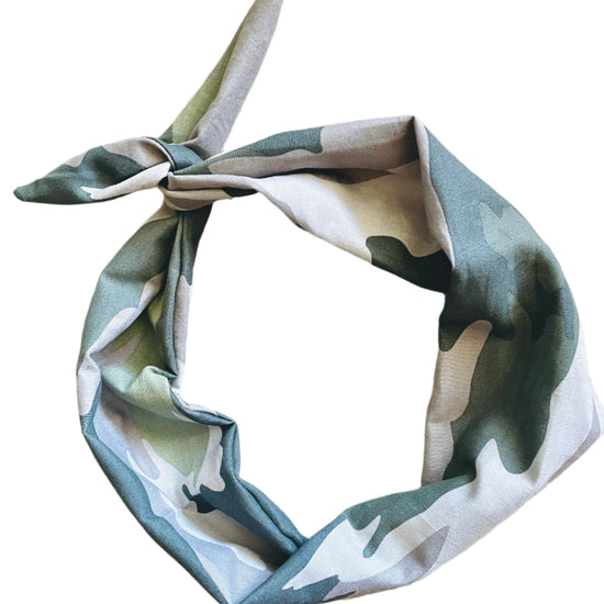 Amanda Bright Designs The original Tie Headband Light Camouflage Pattern in greens