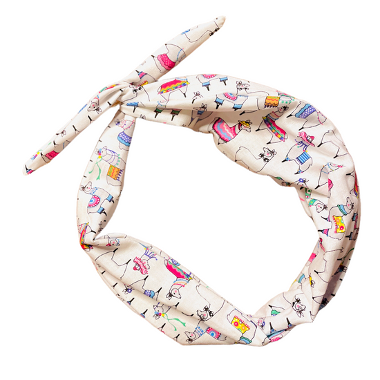 Amanda Bright Designs The Original Tie Headband Fiesta Party Llama pattern