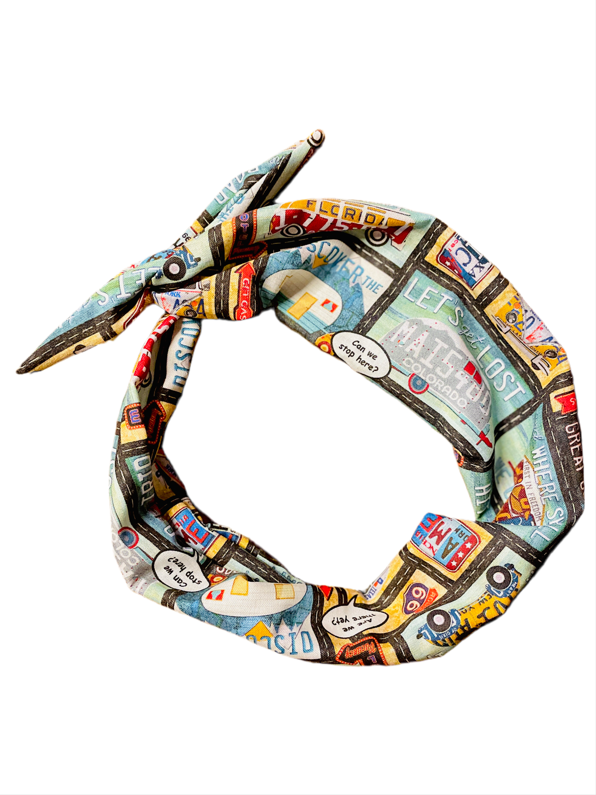 Amanda Bright Designs The Original Tie Road Trip Headband for women of all ages featuring cars, RVs and campers national parks USA