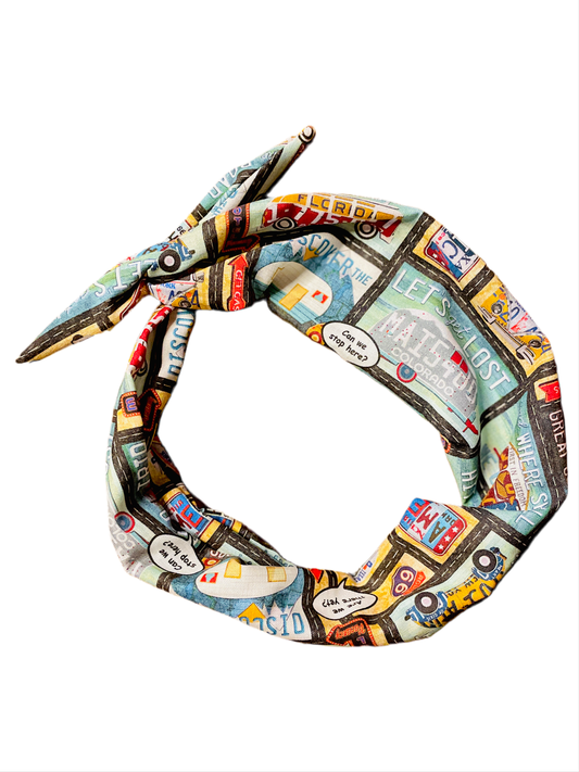 Amanda Bright Designs The Original Tie Road Trip Headband for women of all ages featuring cars, RVs and campers national parks USA