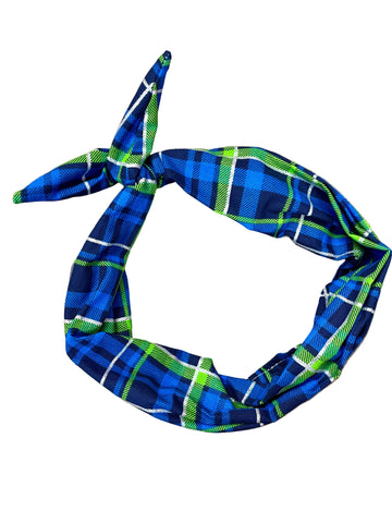 Amanda Bright Designs blue green silver plaid headband