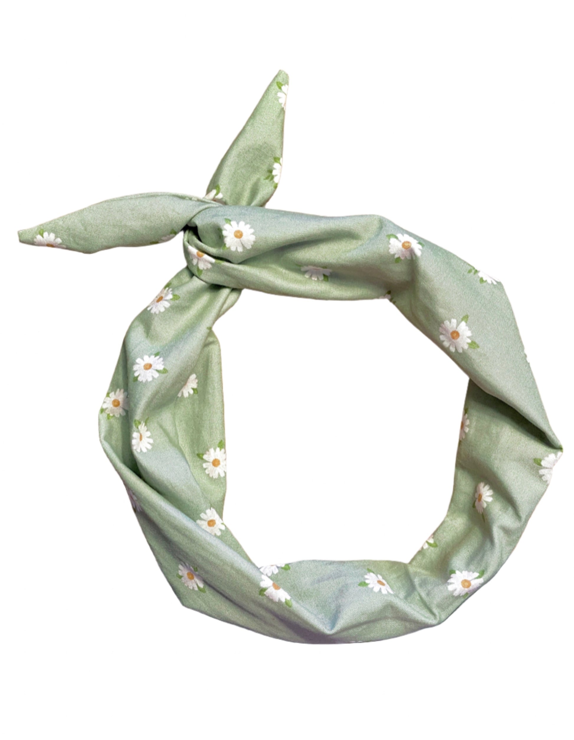 Amanda Bright Designs Original Tie Headband Soft Green Daisy