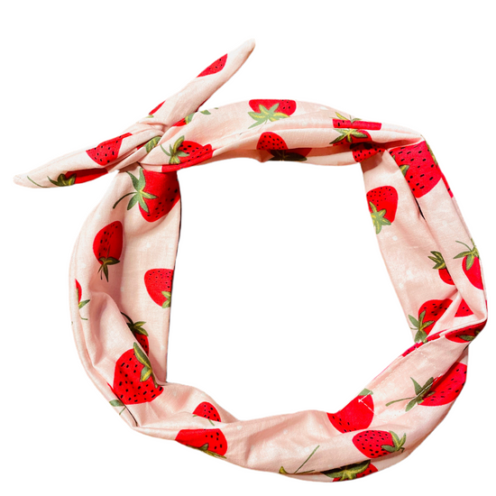 Amanda Bright Designs Strawberry Sundae Original Tie Summer Headband for women of all ages with strawberries
