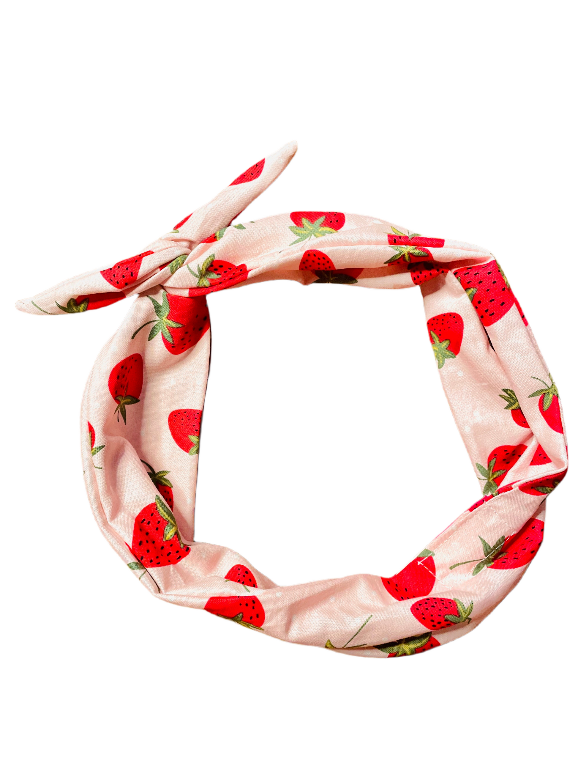 Amanda Bright Designs Strawberry Sundae Original Tie Summer Headband for women of all ages with strawberries