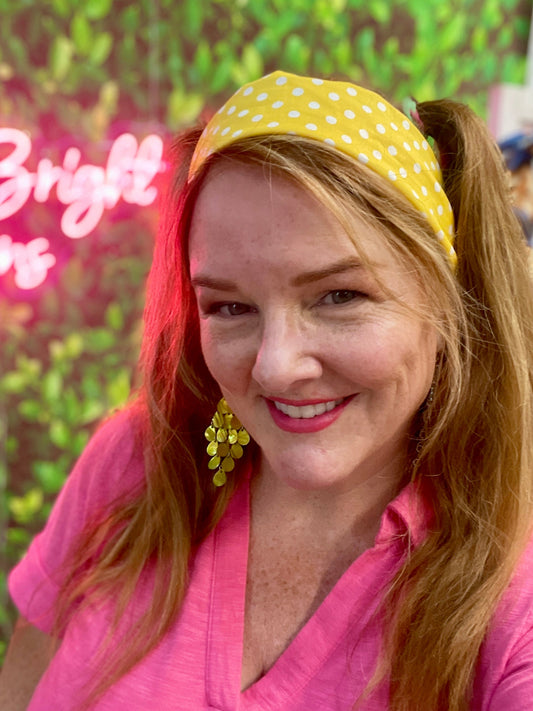 Amanda Bright Designs The Original Tie Headband Yellow polkadot