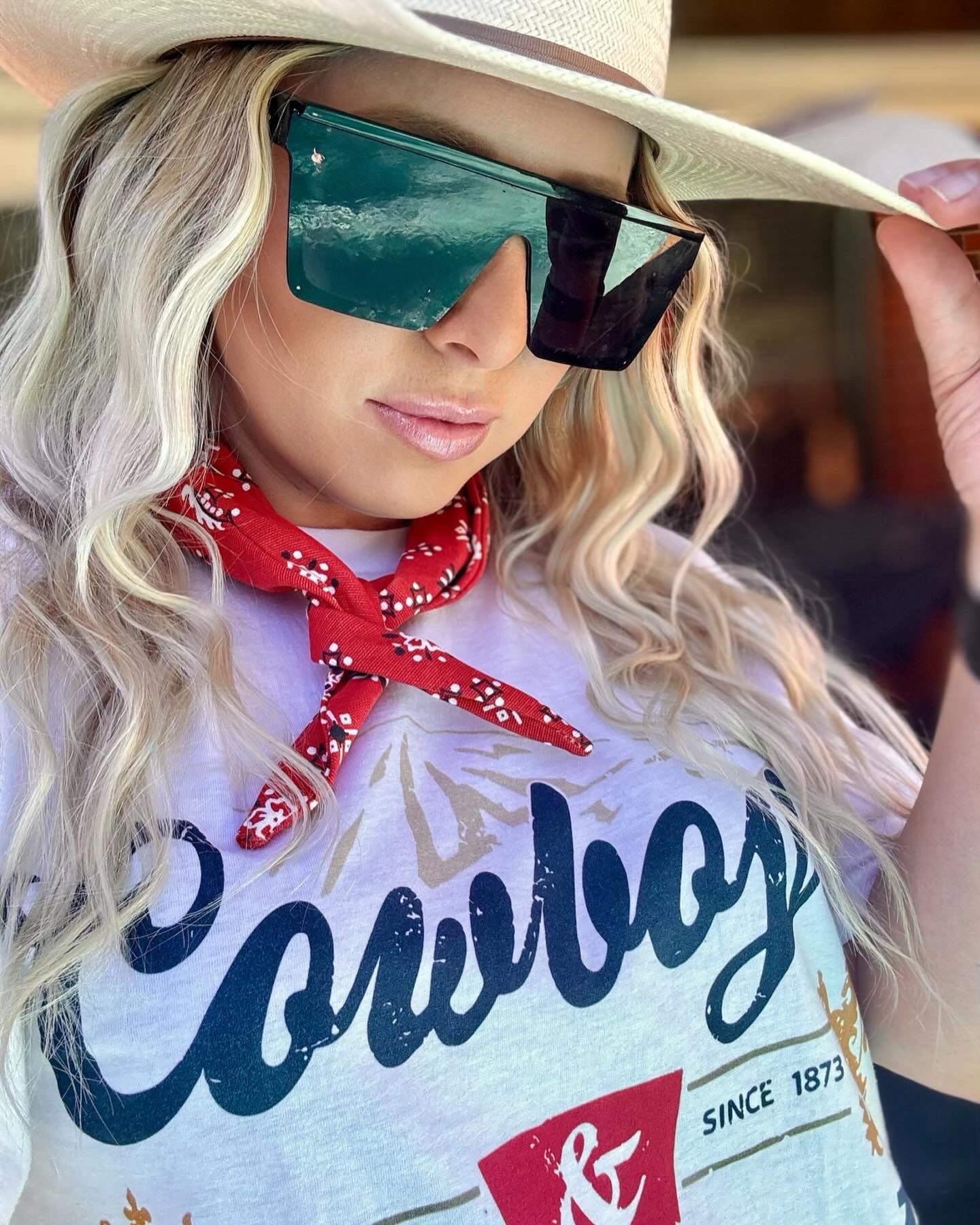 Amanda Bright Designs The Original Tie Headband denim Red Bandana cowboy western