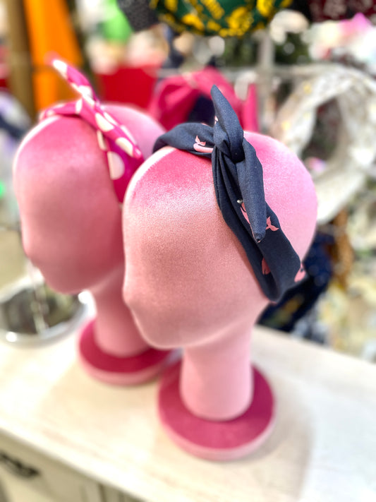 Amanda Bright Designs The Original Tie Headband Preppy Navy Blue with Pink Whale Vineyard Vines