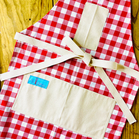 Wendy red checkered gingham apron tablecloth summer picnic Italian French bbq