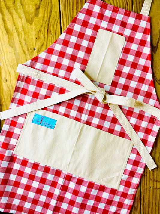 Wendy red checkered gingham apron tablecloth summer picnic Italian French bbq