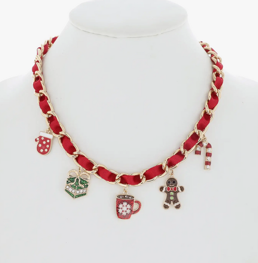 Woven Chain Link Christmas Charm Necklace