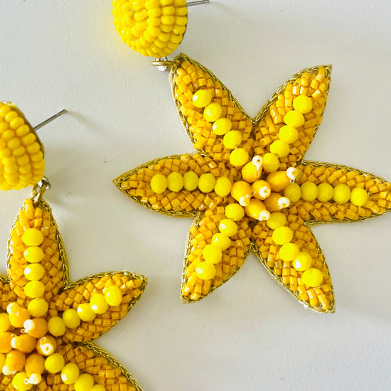 Amanda Bright Designs yellow starfish summer beaded earrings