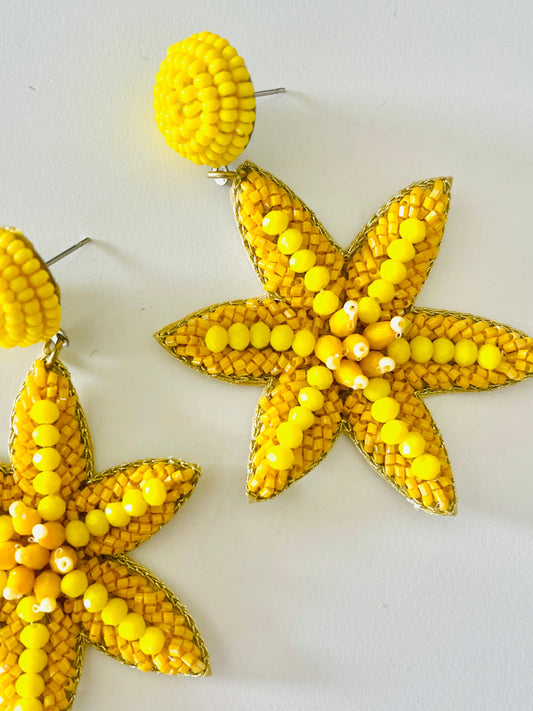 Amanda Bright Designs yellow starfish summer beaded earrings