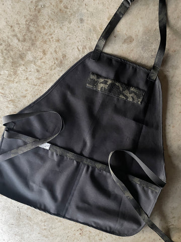 Amanda Bright Designs Dutch Apron Black waterproof canvas Multicam black strings