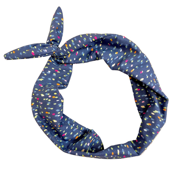 Amanda Bright Designs original tie headband blue confetti headband for women