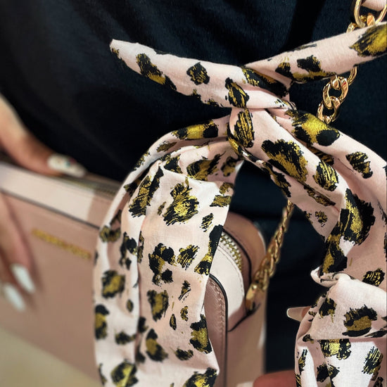 Amanda Bright Designs Blush Pink Leopard Headband with matching purse