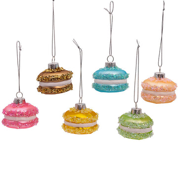 Pastel Macarons Glass Ornaments 6 PC Boxed Set