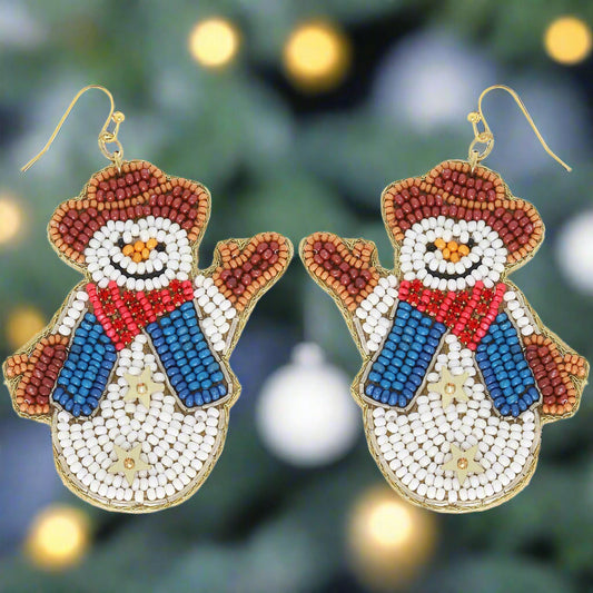 Cowboy Snowman Seed Bead Earrings