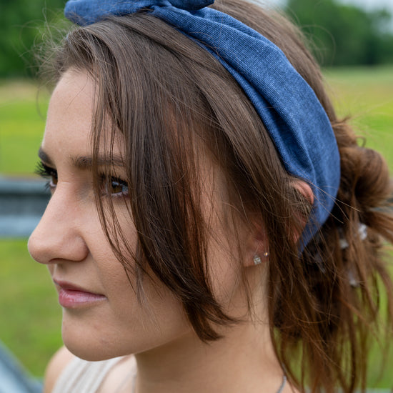 Amanda Bright Designs Tie Headband Dark wash denim