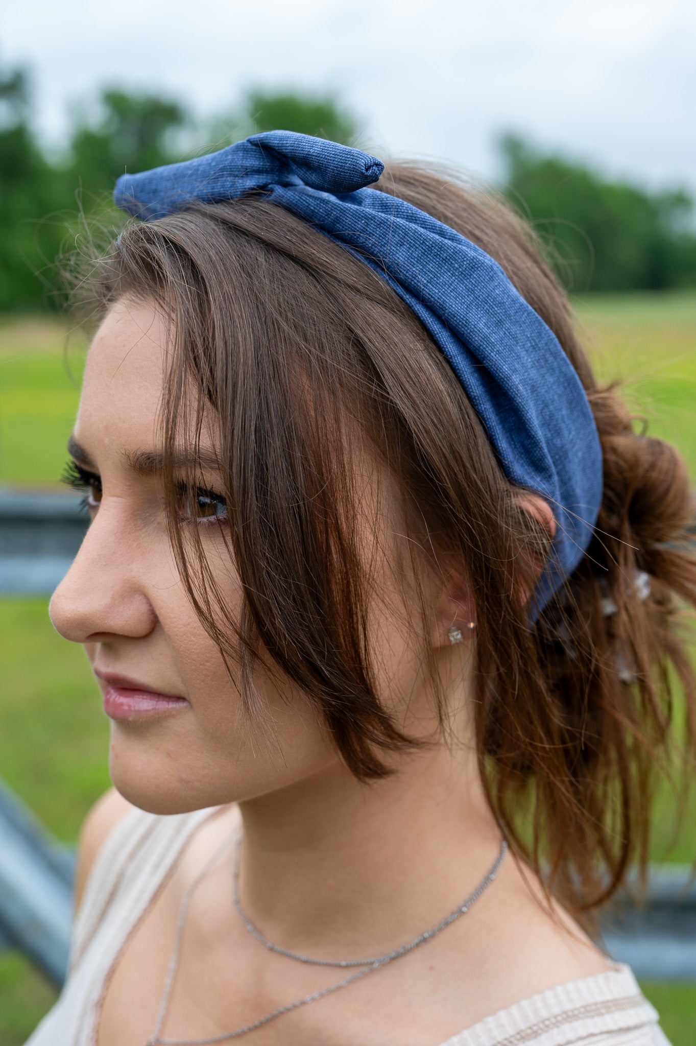Amanda Bright Designs Tie Headband Dark wash denim