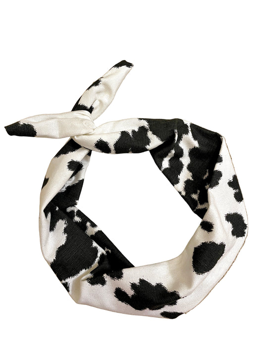 Amanda Bright Designs The original tie headband cowhide pattern black and white holstein