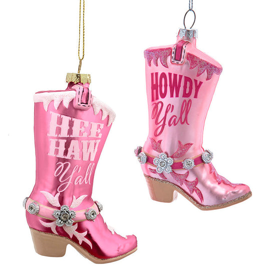 Glass Pink Cowboy Boots Ornaments, Asstd.