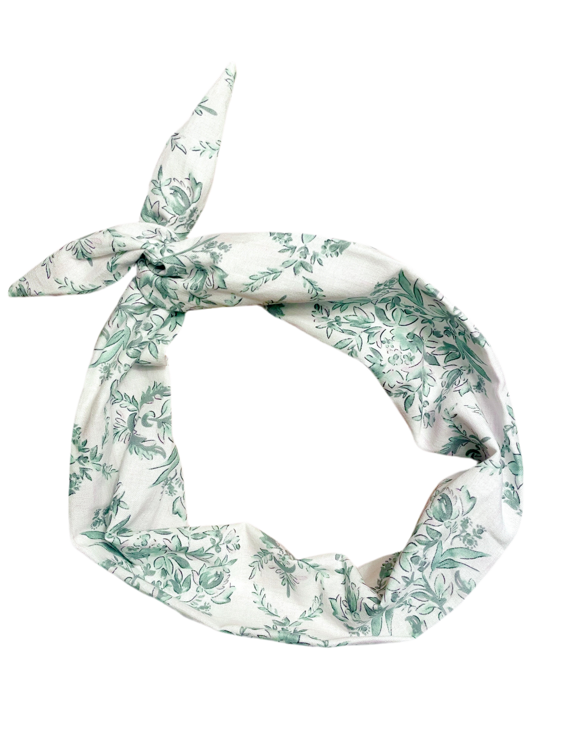 white cotton headband with green floral vines Amanda Bright Designs