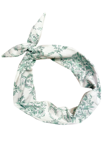 white cotton headband with green floral vines Amanda Bright Designs
