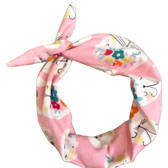 Pink fabric headband with floral and cat print headband for cat ladies cat lovers