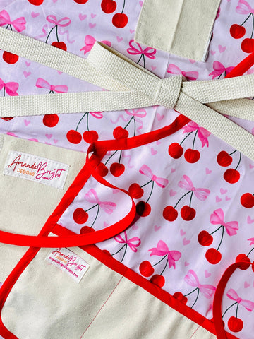 Amanda Bright Designs mommy and me cherie apron set cherries and bows pink