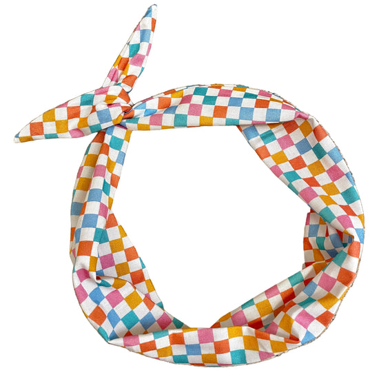 colorful checkered headband for women of all ages by Amanda Bright Designs