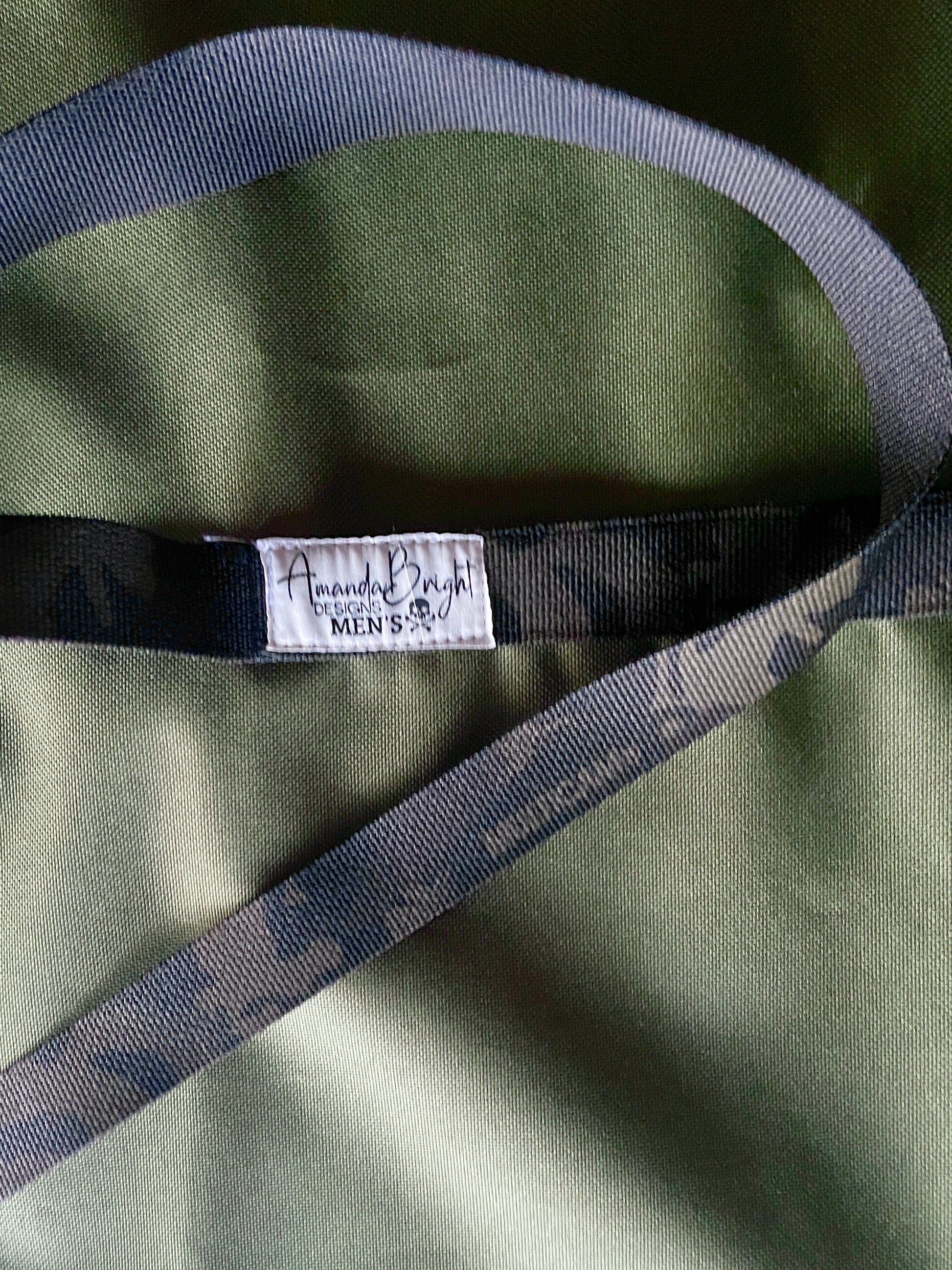 Amanda Bright Designs Eckert Apron olive green waterproof canvas Multicam black trim and strings