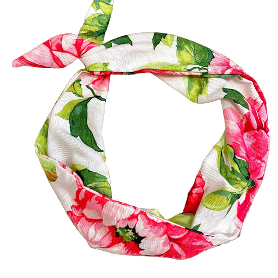Floral headband with pink and green peony flowers Amanda Bright Designs