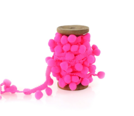 Neon Pink Pom Pom Trim Spool - 9FT
